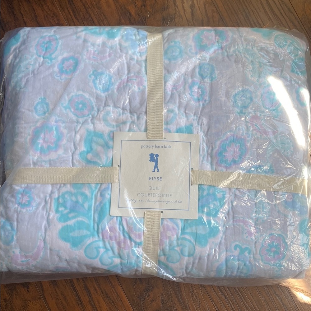 Pottery Barn Kids Elyse Quilt - Blue and White and Two Euro Shams